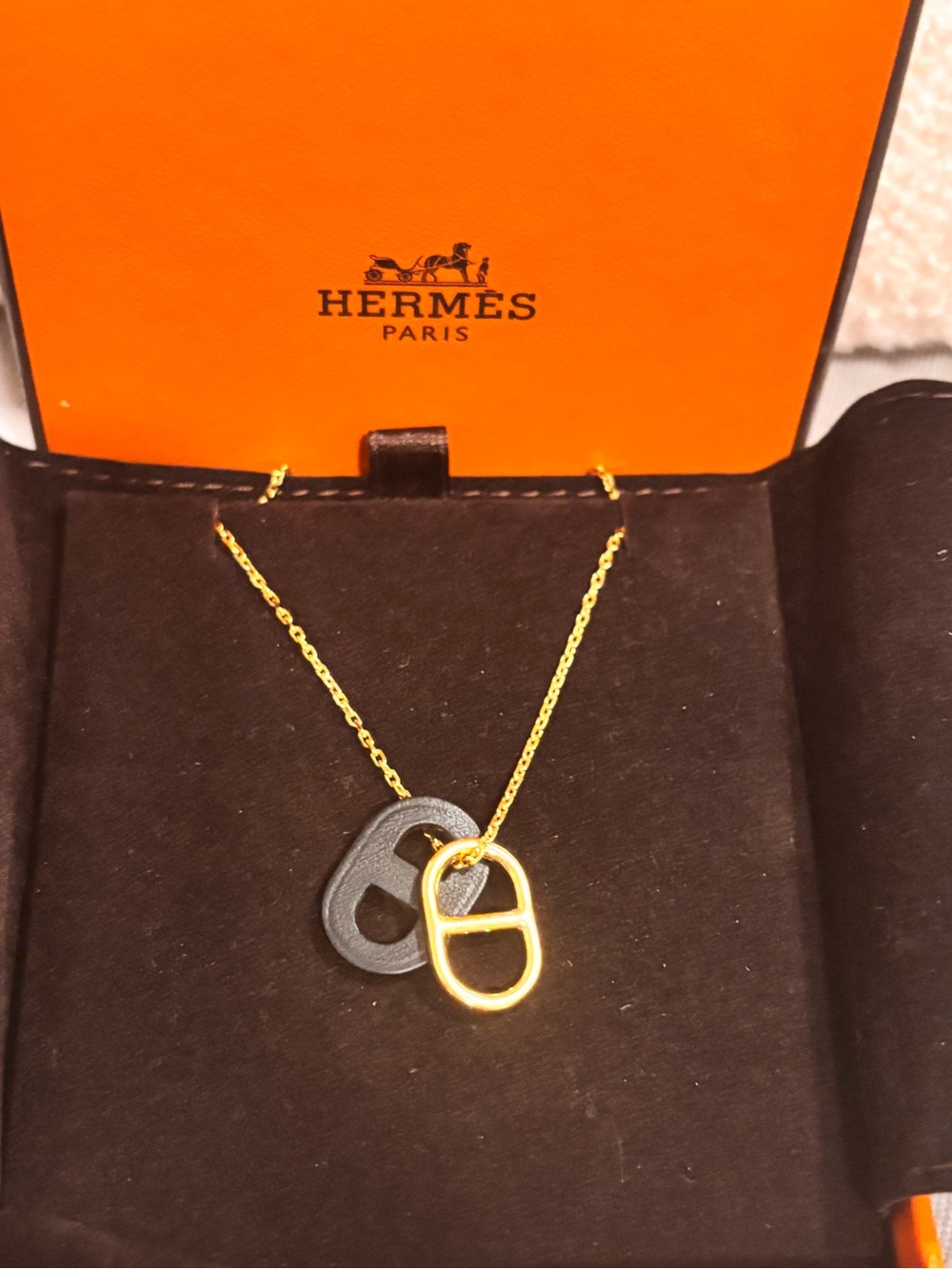 Hermes O’Maillon necklace, black leather - Picture 2 of 9